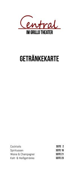 Getränkekarte - Central im Grillo Theater