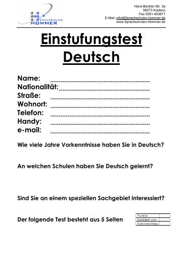 Einstufungstest Deutsch - Sprachschulen Hommer