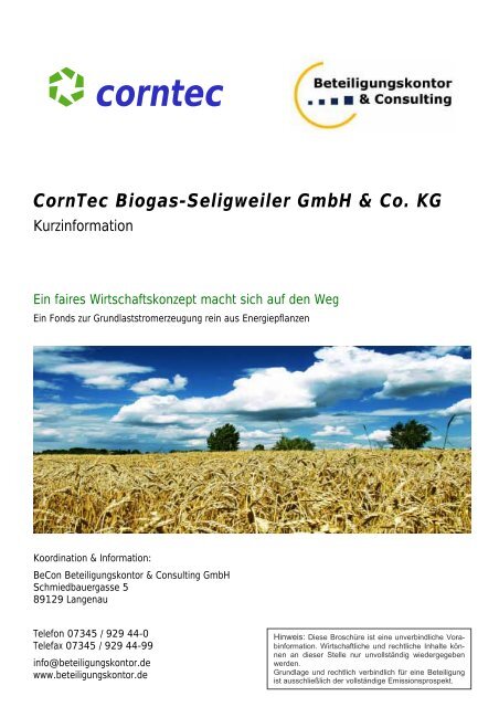 CornTec Biogas-Seligweiler GmbH & Co. KG - UFWG Elchingen