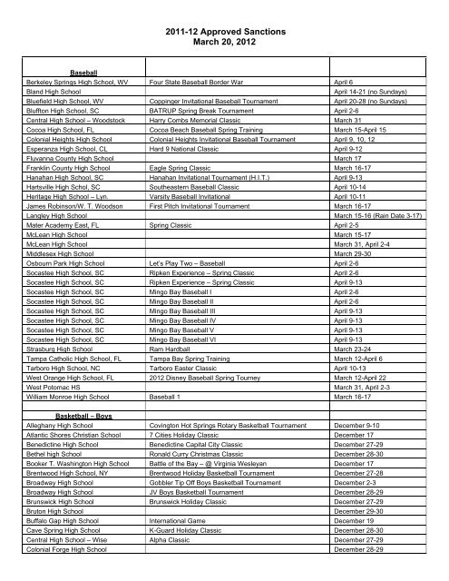 2011-12 Approved Sanctions March 20, 2012 - Virginia High School ...
