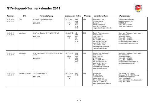 NTV-Jugend-Turnierkalender 2011 - Niedersächsischer ...