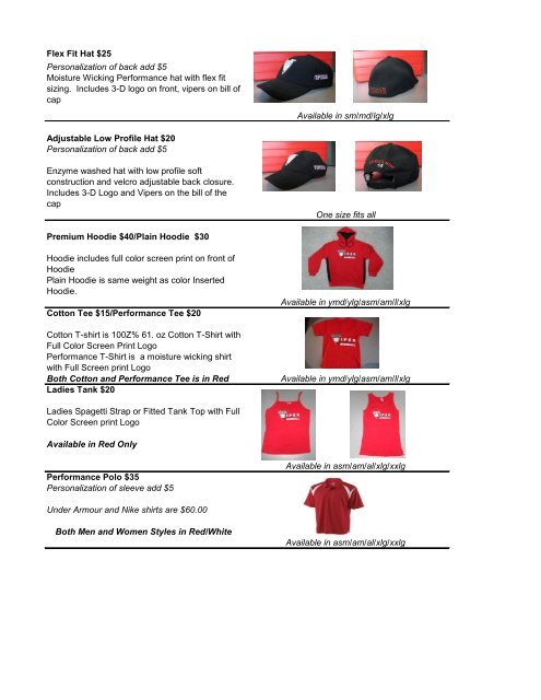 Viper Apparel Order Form - Majestic Vipers