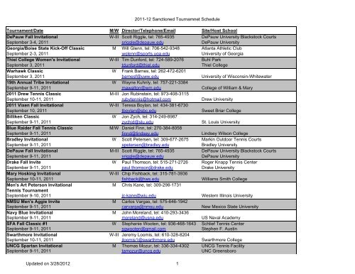 2011-12 ITA Sanc Schedule - Intercollegiate Tennis Association