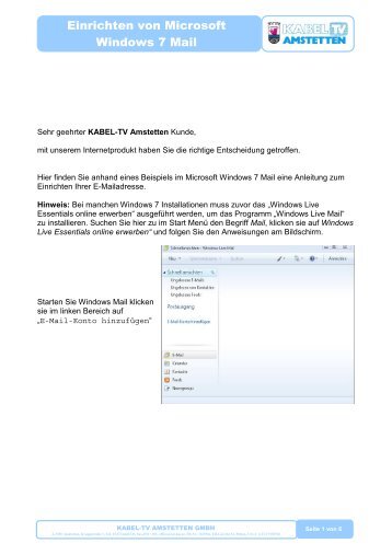 2010-02 E-MAIL einrichten Windows 7 Mail - Kabel TV Amstetten