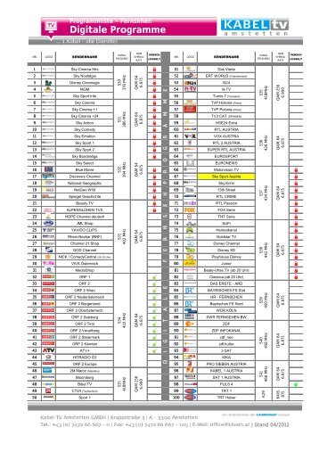 Digitale Programme - Kabel TV Amstetten