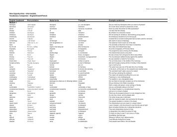 New Opportunities Intermediate Wordlist English - Dutch - French