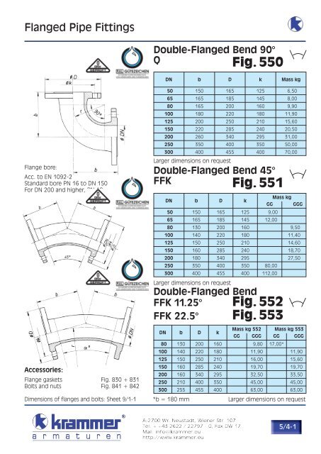 Double-Flanged Bend FFK 30 - Krammer Armaturen