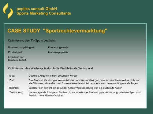 peplies consult GmbH Sports Marketing Consultants CASE STUDY