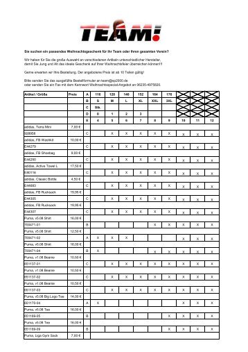 Bestellformular Weihnachten - Sport 2000 TEAM