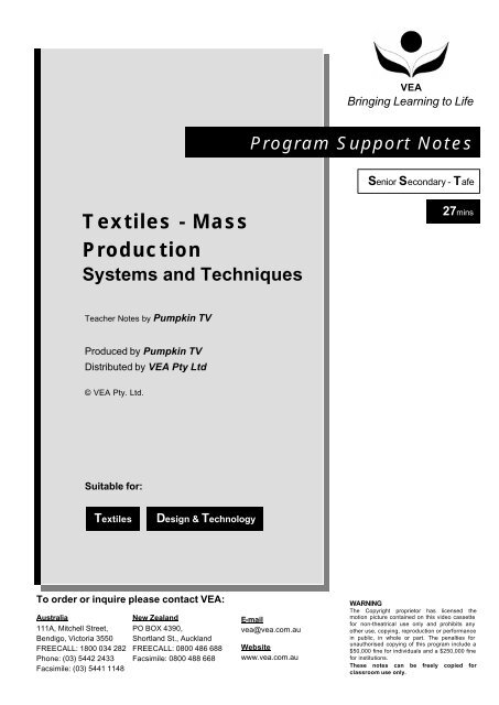 Textiles - Mass Production Systems and Techniques - VEA