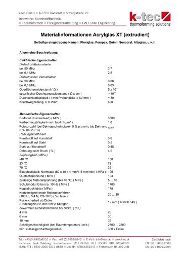 Materialinformationen Acrylglas XT (extrudiert)