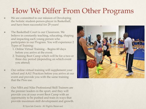 Program Highlights Basketball Training ... - Sportek Events