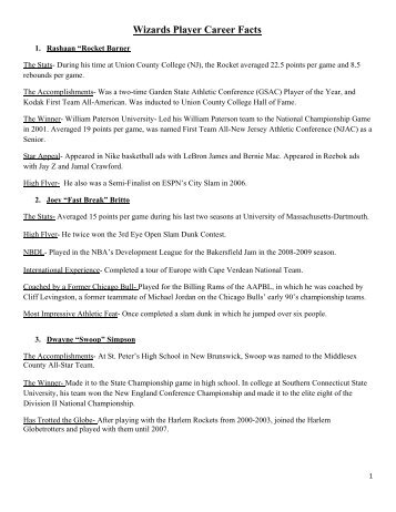 Harlem Wizards Player Career Facts - Arlington County