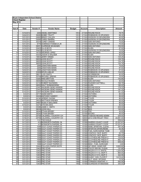 waxahachie isd calendar 2021 22 Bryan Independent School District Check Register May 2012 Item waxahachie isd calendar 2021 22