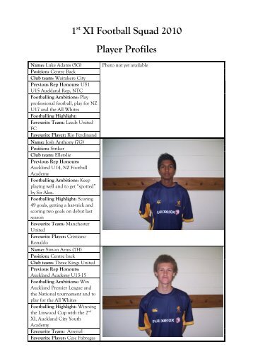 1st XI Football Squad 2010 Player Profiles - Auckland Grammar ...
