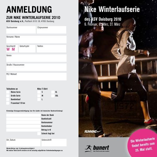 ANMELDUNG - Nike Winterlaufserie des ASV Duisburg