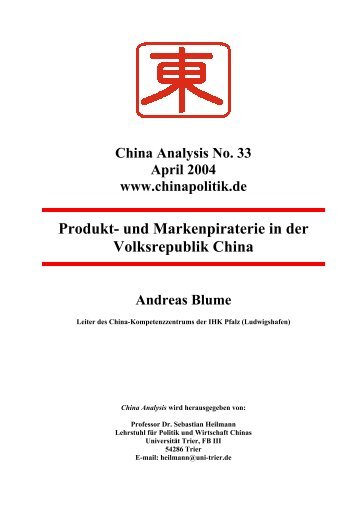 und Markenpiraterie in der Volksrepublik China Andreas Blume