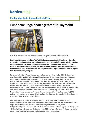 Fünf neue Regalbediengeräte für Playmobil - MLOG Logistics GmbH