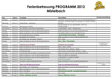 Ferienbetreuung PROGRAMM 2012 Mistelbach