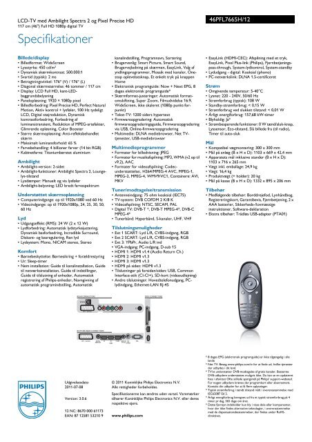 46PFL7665H/12 Philips LCD-TV med Ambilight Spectra 2 og Pixel ...