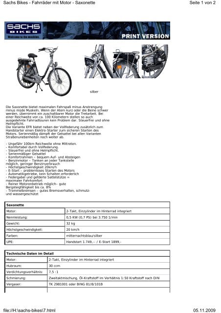 Seite 1 von 2 Sachs Bikes - Fahrräder mit Motor - Saxonette 05.11 ...