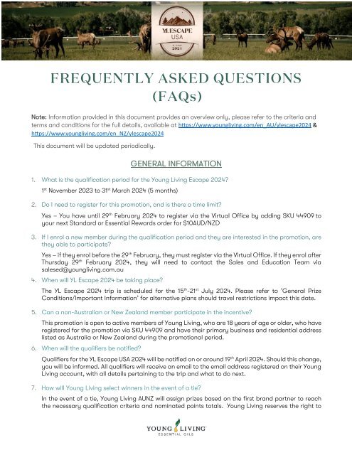 YL Escape USA 2024 FAQs