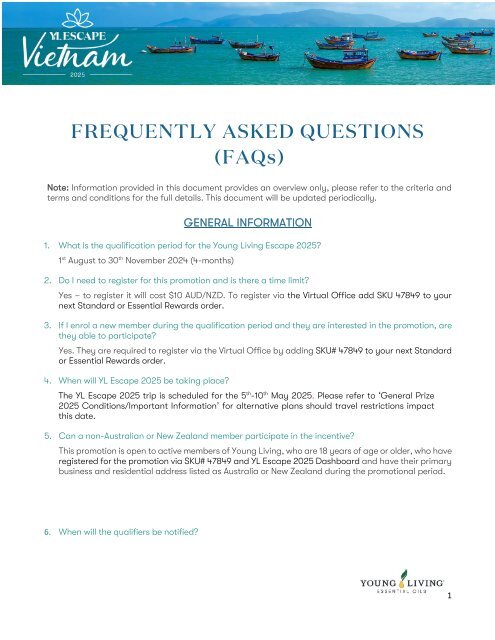 FAQs YL Escape Vietnam 2025