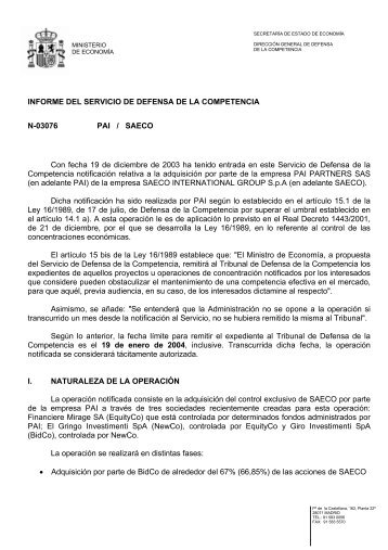 INFORME DEL SERVICIO DE DEFENSA DE LA COMPETENCIA N ...