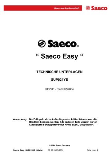 “ Saeco Easy “ - Kaffeevollautomaten.org