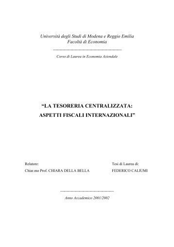 la tesoreria centralizzata: aspetti fiscali internazionali - Rivista della ...