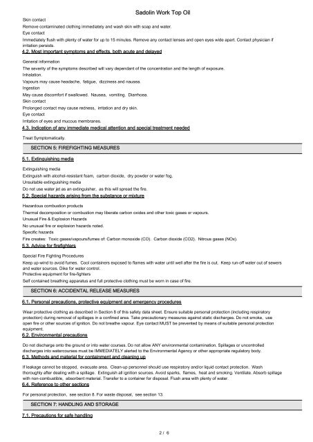 SAFETY DATA SHEET Sadolin Work Top Oil