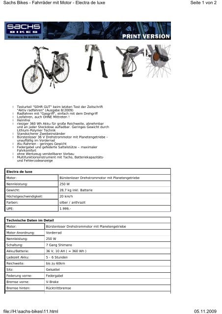 Seite 1 von 2 Sachs Bikes - Fahrräder mit Motor - Electra de luxe ...