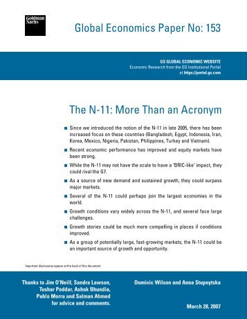 Global Economics Paper No: 153 The N-11: More Than an Acronym