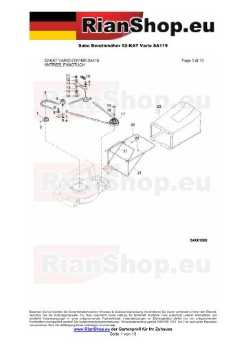 Sabo Benzinmäher 52-KAT Vario SA119 www.RianShop.eu der ...