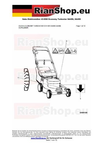 Sabo Elektromäher 43-ESH Economy Turbostar SA496, SA499 ...