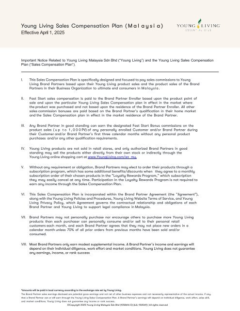YLMY Sales Compensation Plan Terms & Definitions