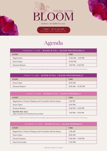 BLOOM Event Agenda