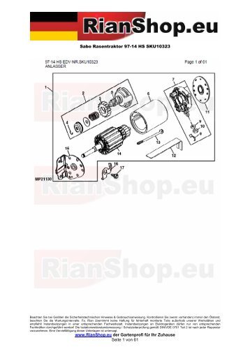 Sabo Rasentraktor 97-14 HS SKU10323 www.RianShop.eu der ...