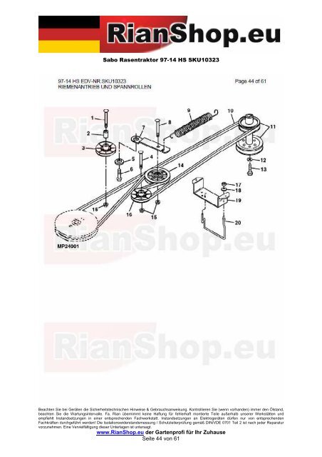 Sabo Rasentraktor 97-14 HS SKU10323 www.RianShop.eu der ...