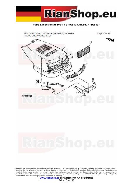 Sabo Rasentraktor 102-13 G SAB425, SAB427, SAB437 www ...
