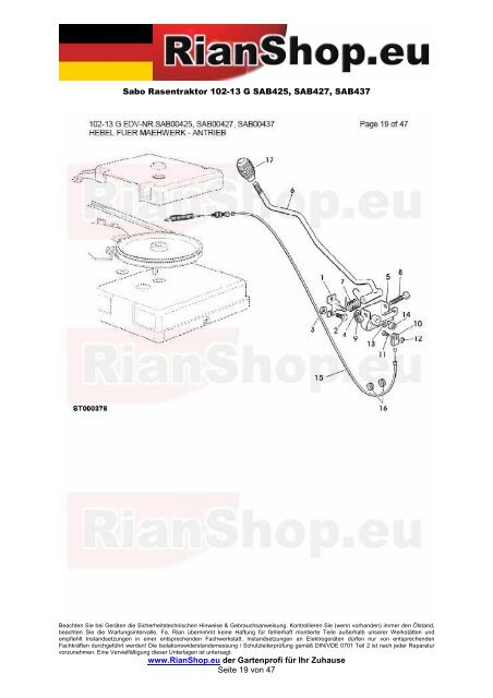 Sabo Rasentraktor 102-13 G SAB425, SAB427, SAB437 www ...