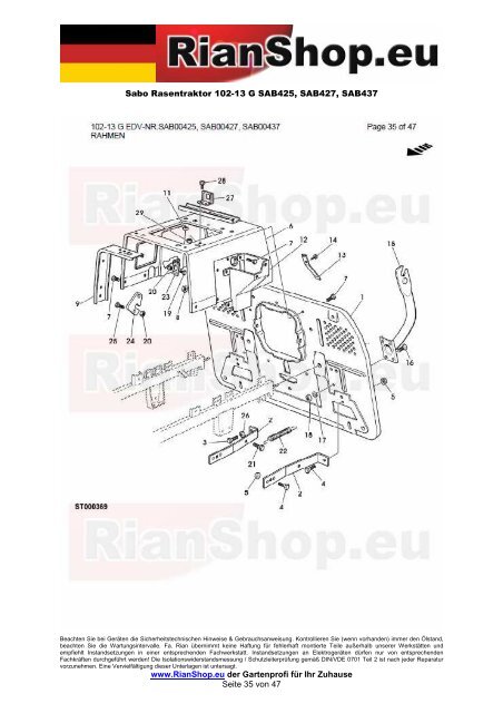 Sabo Rasentraktor 102-13 G SAB425, SAB427, SAB437 www ...