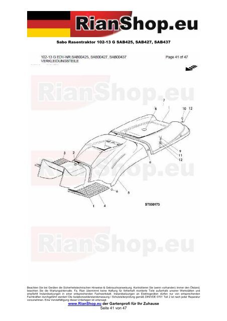 Sabo Rasentraktor 102-13 G SAB425, SAB427, SAB437 www ...