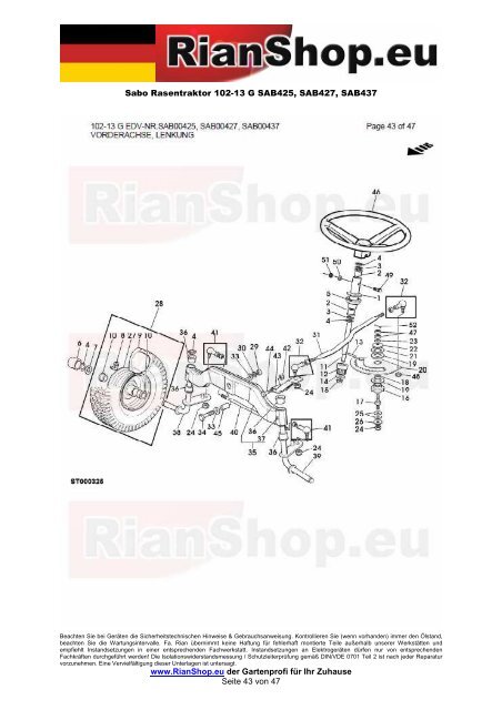 Sabo Rasentraktor 102-13 G SAB425, SAB427, SAB437 www ...
