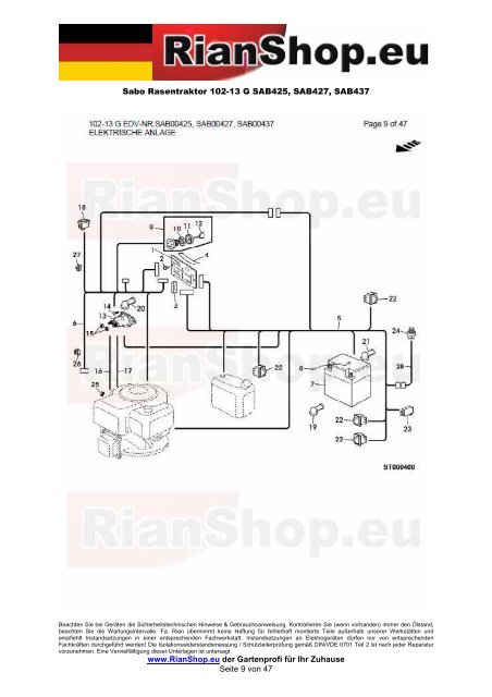 Sabo Rasentraktor 102-13 G SAB425, SAB427, SAB437 www ...