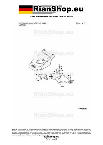 Sabo Benzinmäher 43-Corona OHV EA SA192 Seite ... - RianShop.eu