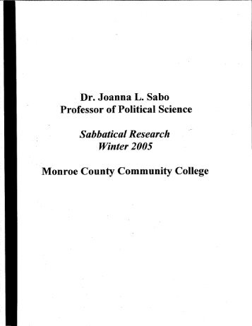 A Dr. Joanna L. Sabo i Professor of Political Science Sabbatical ...