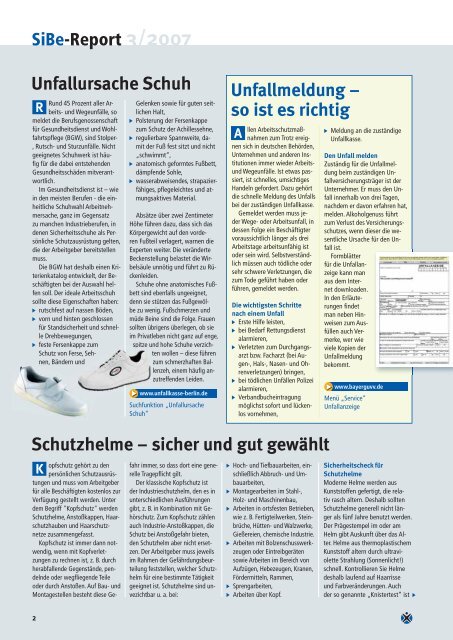 SiBe-Report 3/2007 - Kommunale Unfallversicherung Bayern