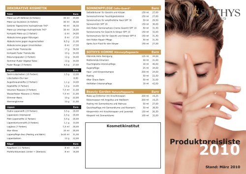 Produktpreisliste 2010 - Kosmetikinstitut Petra Kabaca