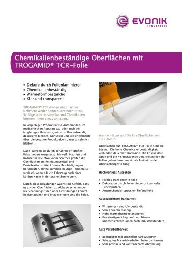 Chemikalienbeständige Oberflächen mit TROGAMID® TCR-Folie